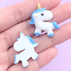 CLEARANCE Unicorn Decoden Cabochon | Kawaii Phone Case DIY | Resin Embellishments | Slime Craft Supplies (2 pcs / Blue / 26mm x 28mm)