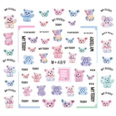 Kawaii Bear Plush Toy Decal Sheet in Rainbow Color | Animal Water Transfer Stickers | Resin Inclusion | Kawaii Nail Decoration