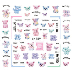 Kawaii Bear Plush Toy Decal Sheet in Rainbow Color | Animal Water Transfer Stickers | Resin Inclusion | Kawaii Nail Decoration