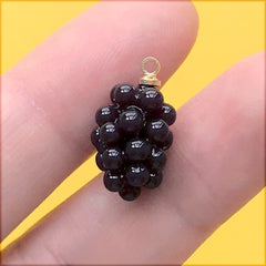 3D Miniature Grape Pendant | Dollhouse Fruit Charm | Faux Food Jewelry Supplies (1 Piece / Dark Purple / 11mm x 18mm)