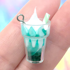 3D Dollhouse Ice Cream Sundae Charm | Miniature Food Jewellery DIY Supplies | Doll Food Craft (1 piece / Green Shamrock / 13mm x 24mm)