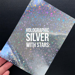 HOLOGRAPHIC SILVER STARS Toner Reactive Foil Sheet (Set of 20 pcs) | Heat Transfer Foil | Metallic Foil for Laminating Machine | Foiling for Resin (100mm x 150mm)