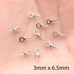 Eye Pins | Glue On Eye Hooks | T Pin with Loop | Mini Hook Bails | Jewelry Charm Making (25 pcs / Silver / 3mm x 6.5mm)