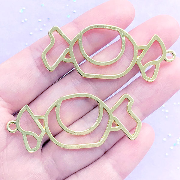 CLEARANCE Kawaii Taffy Candy Open Bezel Charm | Cute Deco Frame for UV Resin Filling | Resin Jewellery DIY (2 pcs / Gold / 21mm x 50mm)
