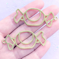 CLEARANCE Kawaii Taffy Candy Open Bezel Charm | Cute Deco Frame for UV Resin Filling | Resin Jewellery DIY (2 pcs / Gold / 21mm x 50mm)