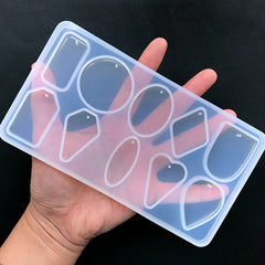 Resin Pendant Silicone Mold in Geometric Shapes (10 Cavity) | Round Oval Rectangular Rhombic Geometry Charm Mould | Resin Jewellery DIY