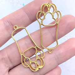 Cat Paw Dog Paw Open Bezel Charm | Kawaii Pet Pendant | Animal Deco Frame for UV Resin Jewellery Making (2 pcs / Gold / 20mm x 40mm)