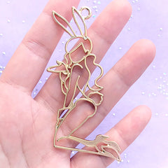 Bunny Girl Open Back Bezel Pendant | Bunny Lady Deco Frame | UV Resin Jewelry Making (1 piece / Gold / 40mm x 85mm)