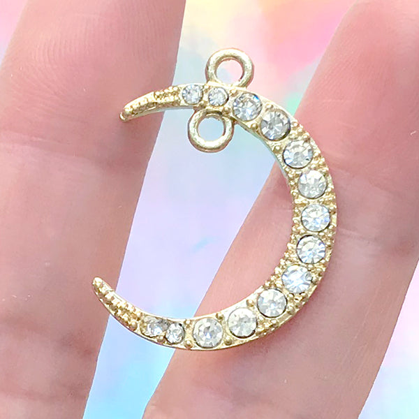Rhinestone Moon Charm Crescent Moon Pendant Bling Bling Magical Gi MiniatureSweet Kawaii Resin Crafts Decoden Cabochons Supplies Jewelry Making
