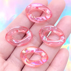 Iridescent Acrylic Chain Links | Plastic Open Links | Chunky Accessories Making | Kawaii Purse Chain DIY (4 pcs / AB Red / 17mm x 23mm)