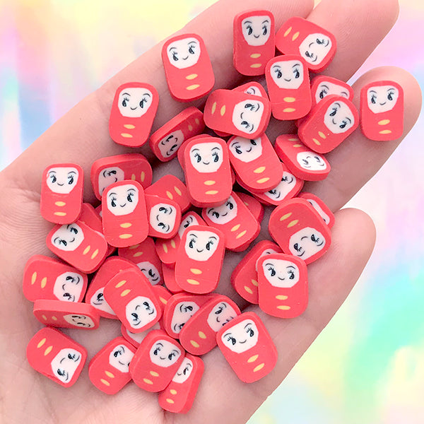 Japanese Daruma Doll Polymer Clay Slices (Big) | Kawaii Resin Shaker Bits | Mini Embellishments | Resin Craft Supplies (5 grams)