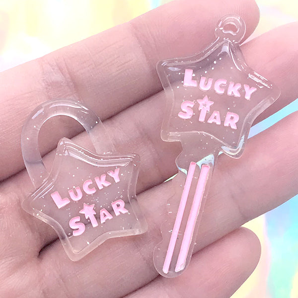 Star Key and Key Lock Resin Charms | Kawaii Jewelry DIY | Cute Keychain  Charm | Decoden Cabochons (2 pcs / Pink)