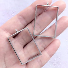 Rectangle Deco Frame for Pressed Flower Jewellery DIY | Rectangular Open Bezel Pendant for Resin Crafts (2 pcs / Silver / 25mm x 39mm)