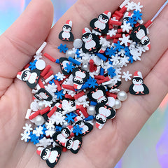 Christmas Penguin Polymer Clay Slices and Fake Sugar Pearls | Holiday Toppings for Faux Food Craft | Kawaii Embellishments (Mix / 10 grams)