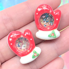 Christmas Glove Shake Shake Cabochons | Christmas Shaker Ornaments | Xmas Decoration (2 pcs / 18mm x 25mm)