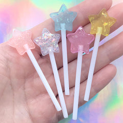 Kawaii Star Lollipop Cabochon Assortment | Faux Sweets Deco | Fake Food Jewellery Making | Decoden Supplies (5 pcs / Mix / 19mm x 60mm)