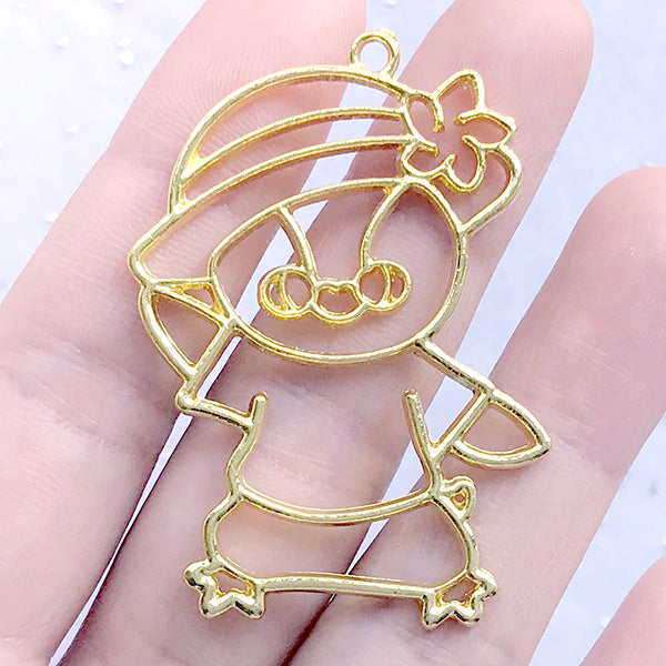 Penguin on Vacation Open Bezel | Summer Penguin Charm | Cute Animal Deco Frame for UV Resin Filling (1 piece / Gold / 35mm x 48mm)