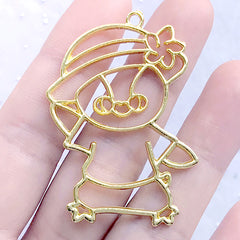 Penguin on Vacation Open Bezel | Summer Penguin Charm | Cute Animal Deco Frame for UV Resin Filling (1 piece / Gold / 35mm x 48mm)