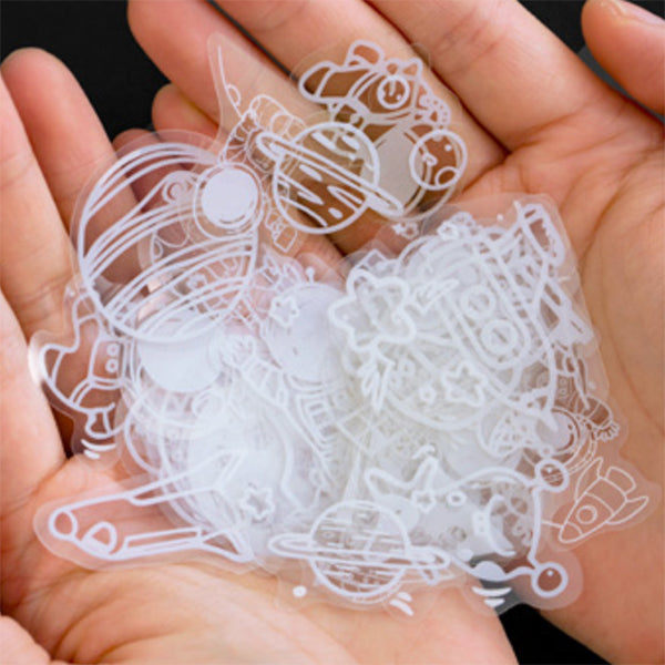 Astronomy PVC Sticker Flakes | Planet Alien UFO Rocket Astronaut Stickers for Resin Craft | Scrapbook Embellishments (Set of 50 pcs)