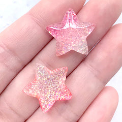 Star Cabochons | Resin Cabochon with Glitter | Kawaii Phone Case Decoden Supplies | Hair Bow Centerpiece (Pink / 3 pcs / 20mm x 19mm)