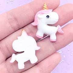 Kawaii Unicorn Resin Cabochon | Decoden Craft Supplies | Cute Table Scatter | Flat Back Embellishment (2 pcs / Pink / 26mm x 28mm)