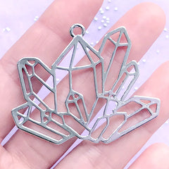 Quartz Shard Open Back Bezel Pendant | Crystal Point Deco Frame for UV Resin Filling | Resin Jewelry Supplies (1 piece / Silver / 49mm x 40mm)