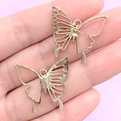 Butterfly Outline Charm | Insect Open Bezel | Deco Frame for UV Resin Craft | Kawaii Resin Jewelry Supplies (2 pcs / Gold / 25mm x 23mm)