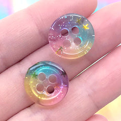 Magical Rainbow Button Cabochons with Glitter | Kawaii Decoden Pieces | Cute Jewelry DIY | Sewing Supplies (3 pcs / 16mm)
