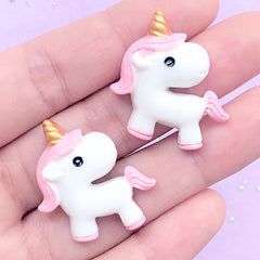 Kawaii Unicorn Resin Cabochon | Decoden Craft Supplies | Cute Table Scatter | Flat Back Embellishment (2 pcs / Pink / 26mm x 28mm)