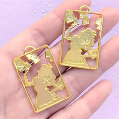 DEFECT Alice in Wonderland Deco Frame for Kawaii UV Resin Jewellery DIY | Fairy Tale Open Bezel (2 pcs / Gold / 24mm x 39mm)