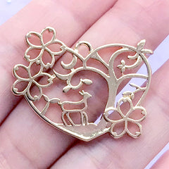 Sakura Forest Deer Open Bezel for UV Resin Jewellery DIY | Nature Deco Frame for Resin Filling (1 piece / Gold / 34mm x 28mm)