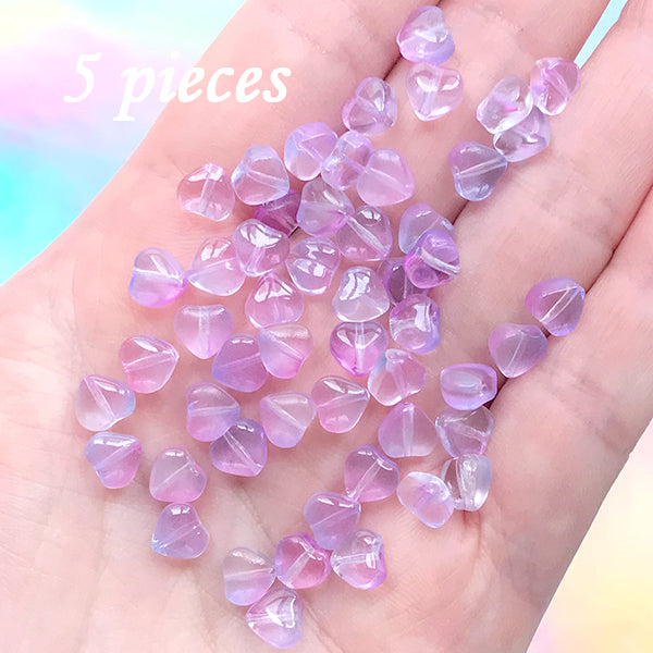 Mini Heart Beads in Purple Pink Gradient Colour Small Glass Bead