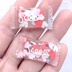 Sweet Candy Bag Cabochon with Polymer Clay Heart | Kawaii Decoden Phone Case DIY (2 pcs / 18mm x 34mm)