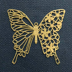 Big Butterfly with Sakura Pattern Metal Bookmark Charm | Cherry Blossom Butterfly Deco Frame for UV Resin (1 piece / 41mm x 39mm)