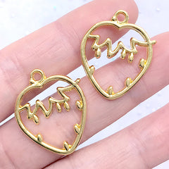 Strawberry Open Bezel Pendant | Fruit Charm | Kawaii Deco Frame for UV Resin Filling (2 pcs / Gold / 22mm x 26mm)