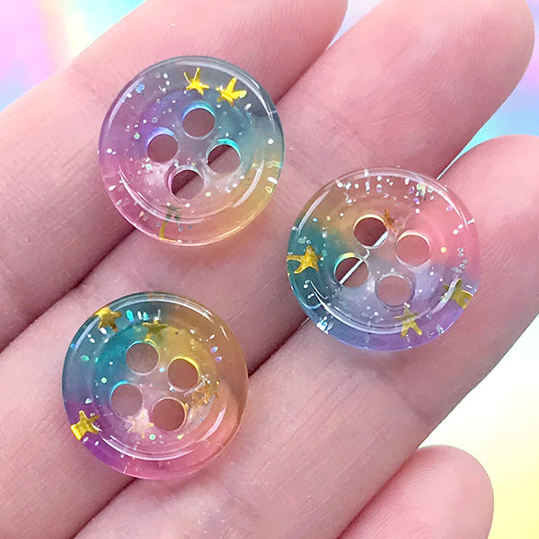 Magical Rainbow Button Cabochons with Glitter | Kawaii Decoden Pieces | Cute Jewelry DIY | Sewing Supplies (3 pcs / 16mm)