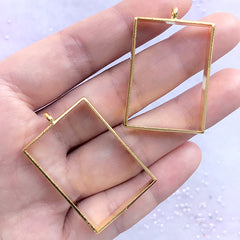 Rectangular Deco Frame for Pressed Flower Jewelry DIY | Rectangle Open Bezel Charm for Resin Craft (2 pcs / Gold / 25mm x 39mm)