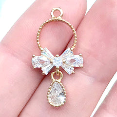 Kawaii Rhinestone Dangle Charm for Earring DIY | Bling Bling Cute Jewelry Making (1 piece / Gold / 13mm x 26mm)