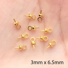 Mini Eye Pins with Cap | Glue On T Pin with Hook | Eye Bails | Jewelry Finding | Pendant DIY (25 pcs / Gold / 3mm x 6.5mm)