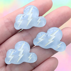 Lightning Cloud Cabochon | Kawaii Weather Embellishment | Resin Decoden Pieces (3 pcs / Blue / 27mm x 19mm)