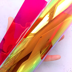 Transparent PVC Leather Fabric | Iridescent Vinyl Fabric | Kawaii Accessory DIY (Red / 20cm x 26cm / 0.1mm)
