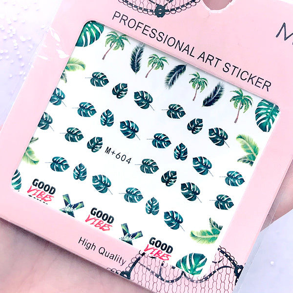 Monstera Leaves Decal Stickers | Water Transfer Sheet in Tropical Leaf Designs | Floral Resin Inclusions | Nail Decorations