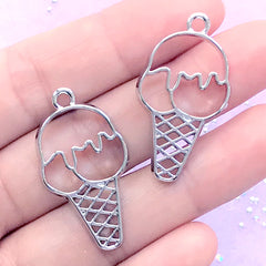 Kawaii Open Bezel for UV Resin Filling | Ice Cream Deco Frame | Food Pendant | Resin Jewellery Supplies (2 pcs / Silver / 19mm x 34mm)