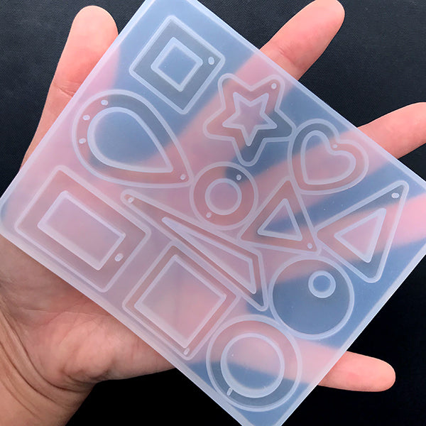 Geometry Charm Silicone Mold (12 Cavity) | Resin Jewellery Mold | Round Square Rectangular Triangle Teardrop Star Heart Pendant Mold