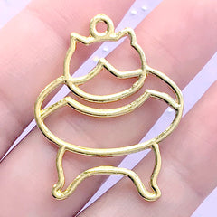 CLEARANCE Cat and Swimming Float Open Bezel Charm | Kawaii Animal Deco Frame for UV Resin Filling | Resin Craft (1 piece / Gold / 28mm x 35mm)