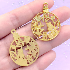 DEFECT Alice in Wonderland Pocket Watch Open Bezel for UV Resin Filling | Alice and White Rabbit Deco Frame (2 pcs / Gold / 27mm x 36mm)