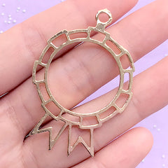 Badge Open Back Bezel Charm | Deco Frame for UV Resin Filling | Kawaii Resin Jewelry Making (1 piece / Gold / 34mm x 51mm)