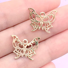 Small Filigree Butterfly Charm | Lace Butterfly Deco Frame | Insect Open Bezel | Kawaii Jewelry Supplies (3 pcs / Gold / 18mm x 14mm)