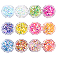 Assorted Iridescent Hexagon Glitter in Candy Color | Holographic Confetti Sprinkles in Rainbow Colour | Resin Decoration (12 boxes)