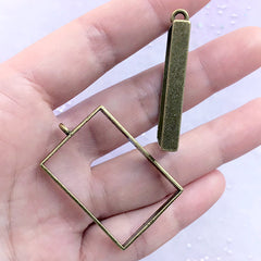 Rectangular Deco Frame for UV Resin Filling | Rectangle Open Back Bezel Pendant (2 pcs / Bronze / 25mm x 39mm)